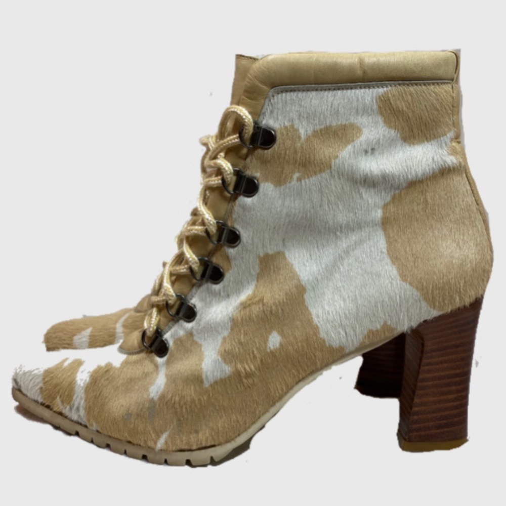 Vintage Donald J Pilner Cow Hide Leather Heeled Booties - Picture 2 of 6